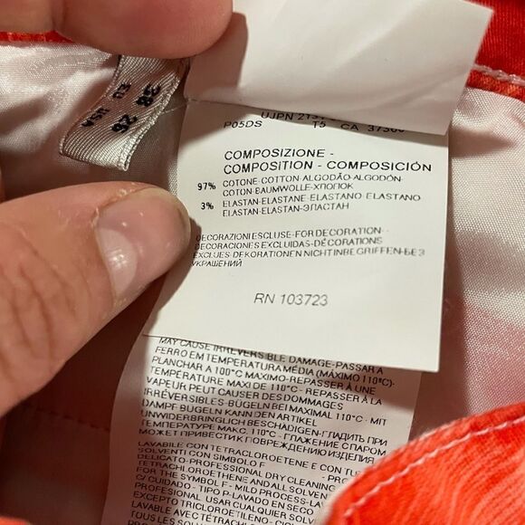 Armani Jeans White Red floral print cotton summer pants slim fit mid rise 26 - Picture 8 of 10